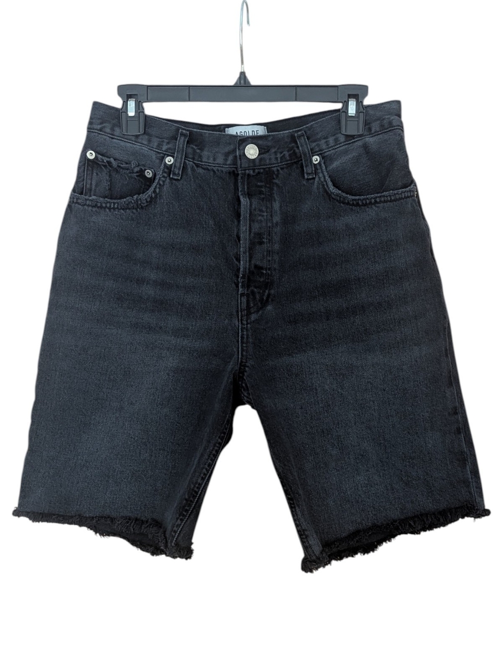 Agolde Black Raw-Hem High-Rise Denim Bermuda Shorts - Size 30